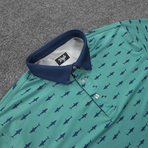 Waggle Polo Shirt Mens XL Green Shark Ocean Print Performance Golf Stretch